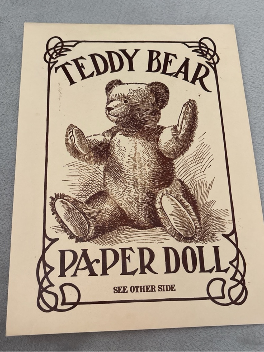 Vintage Teddy Bear Illustration Print - Cream and Brown